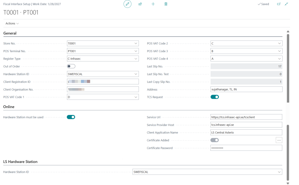 Fiscal Interface Setup for Type C (TCS)