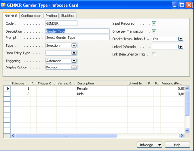 Info Code Example - Selection Infocodes