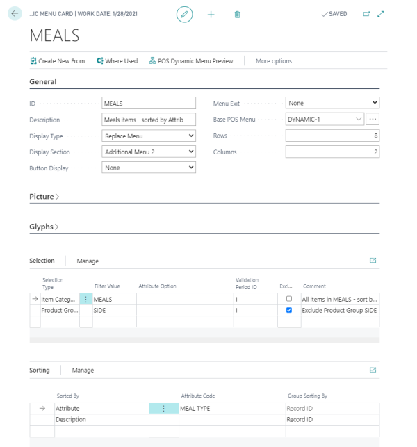 POS Dynamic Menus